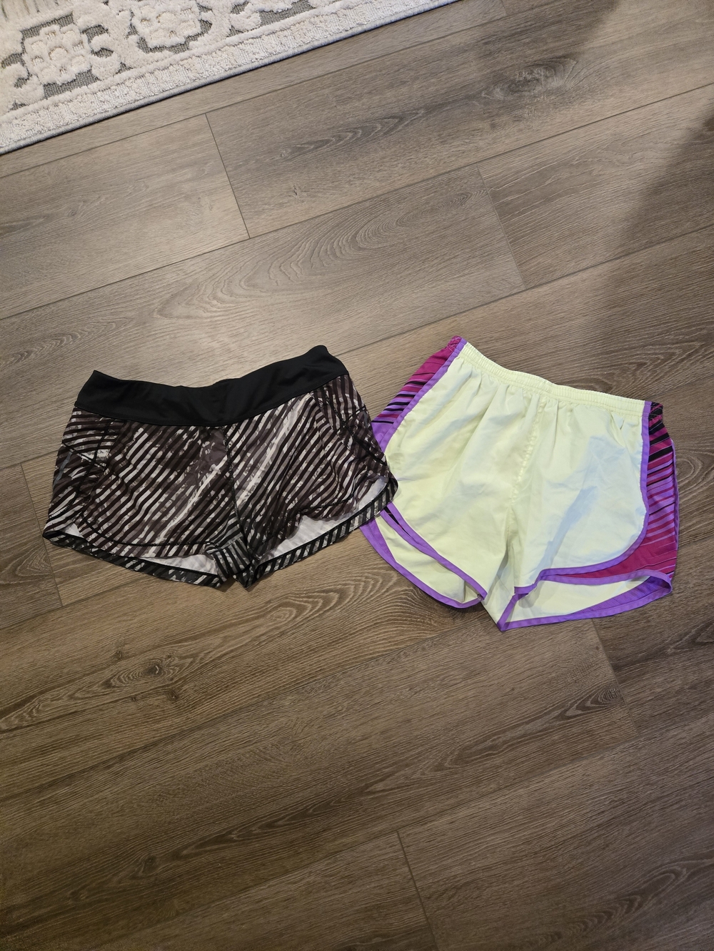 Athleta/ Nike Neon Yellow and Black Athletic Shorts Duo with Purple Accents